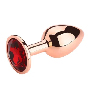 Plug Anal de Aço Rose - com Cristal Brilhante Vermelha - Tamanho P