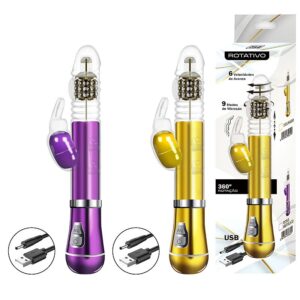 Vibrador Rotativo de Coelho - Cromado com Vai e vem - Recarregável