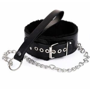 Coleira com Pelúcia - Guia em corrente