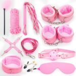 Kit BDSM completo rosa com acessórios acolchoados