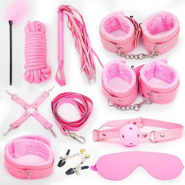 Kit BDSM completo rosa com acessórios acolchoados